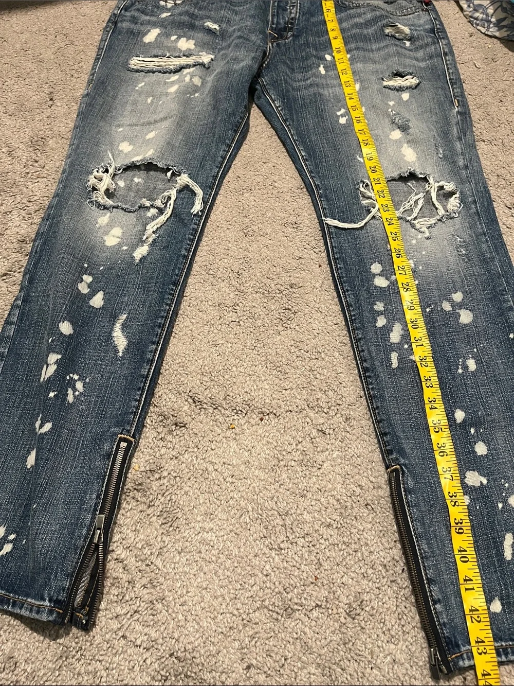 True Religion Rocco No Flap Factory Distressed Holes Bleach Splatter Rip Jeans